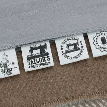 Proizveden na red label za odjeću -Personalizirane marke oznake od organskog pamuka sa logom ili tekstom, mašina za Šivanje, Prati je oznaka za kreme (5264)