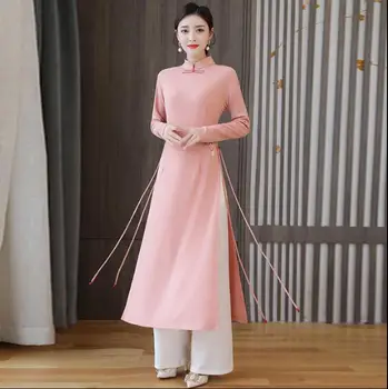 Proljeće novo elegantan Tradicionalne Vijetnamski Ženske haljine Ao Dai Cheongsam Qipao S Hlačama Young Vintage