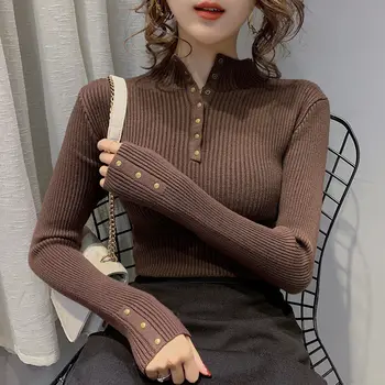 Pulover s visokim воротом, ženski jesensko-zimski džemper 2021 s dugim rukavima u korejskom stilu, tanak interni bazni pulover