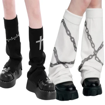 Punk Tajice Japanski Gotički Križ Pola Noge Čarape Asimetrični Za Žene Harajuku Lanca Duge Tople Kabel Kukičane Čarape Spaljene Lolita