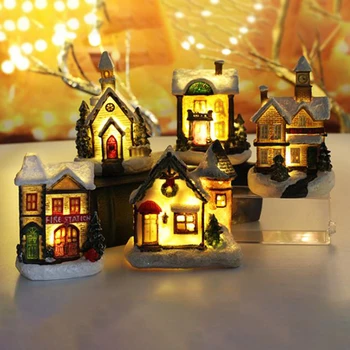Rasvjeta iz Tar. DIY Božić Maleni Kuća Od Smole Selo Minijaturni Model Božićne Led Svjetla Kuća Božićni Poklon Nakit