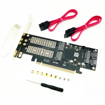 Riser Card M2 NVMe SSD NGFF na PCIE 3,0x16 Adapter za Майнинга Chia Podrška M Ključ NVME SSD B Ključ M. 2 SATA SSD mSATA 3в1 Adapter