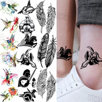 Samuraj Je Konj Mali Privremene Tetovaže Za Žene I Djevojčice Realan Olovke Akvarel Ptice Lažni Tattoo Naljepnice, Tetovaže Na Tijelu