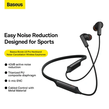 Slušalice Baseus U2 Pro s шейным Ободком Bluetooth 5,2 Hibridni 42 db ENC Bežične Slušalice S redukcijom šuma Igre Sportske Slušalice