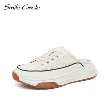 Smile Circle/ Ljetne Tenisice; Ženske Japanke na ravnim potplatima; Парусиновая Cipele S okruglim vrhom čipka-up; casual cipele s debelim potplatima; japanke