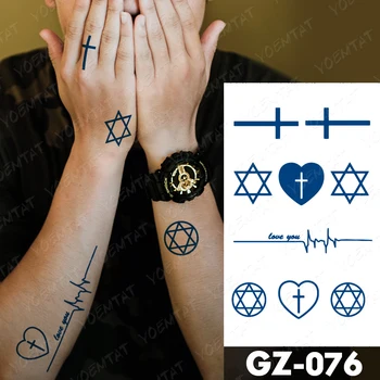 Sok Uporni Vodootporan Privremeni Tattoo Naljepnice Križ, Pentagram Srca Val Pismo Flash-Tetovaže I Body Art Lažne Tetovaže Muški