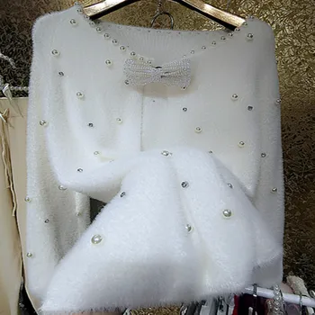 Super sjajna rhinestones biser bijeli kardigan džemper, džemper slobodna ženska gornja odjeća
