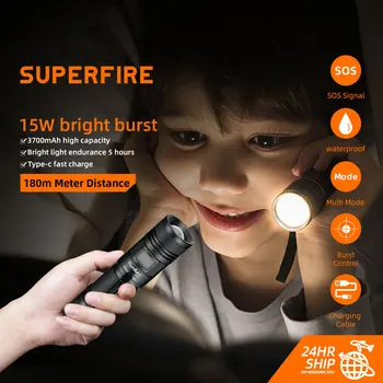 SUPERFIRE A2-S P50 15 W, Ultra Bright led Svjetiljka Skalabilne Svjetiljku USB Punjiva Ulični Fenjer velike Snage
