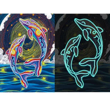 Svijetli u mraku delfin DIY osvijetljena diamond slikarstvo Posebnog Oblika Diamond Vez Križić Gorski Kristal Kućni Dekor