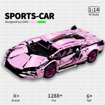 Tehnički Trkaći Automobil Pink Lamborghini Brzi Sportski Automobil Gradivni Blokovi Sastaviti Model Automobila Cigle Igračke Za odrasle, djeca pokloni