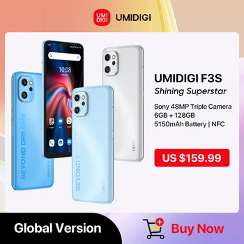 Telefon UMIDIGI F3S, Разблокированный Android-smartphone, Unisoc T610, 6 GB, 128 GB, Trostruka skladište 48 Mp, Baterija 5150 mah, Mobilni telefon sa NFC