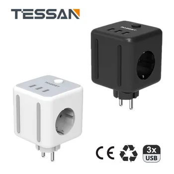 TESSAN Mini Power Strip USB Kuhalo s Prekidačem + Cube Socket T Powercube Trake Nožica Pametnih Utičnica Produžni Adapter Europska
