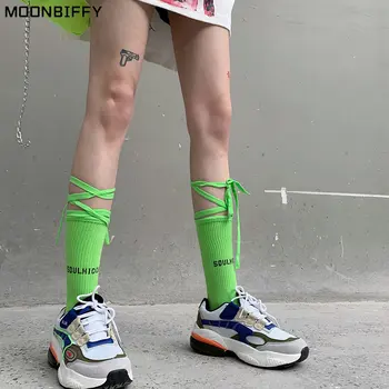 Trendi Zelene Muške Čarape Ulica Strma Hip-Hop Fluorescentna Žuta Unisex Ženski Muški Duge Čarape, Traka, Pamučne Zabavne Čarape Sretan