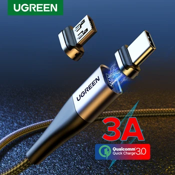 Ugreen Magnetski Tip C Kabel 3A Brzo Punjenje preko Mikro-USB Kabel za Prijenos Podataka za Samsung Xiaomi Magnet USB C Punjač za Mobilni Telefon, USB Kabel