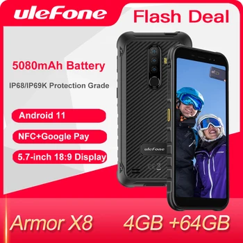 Ulefone Armor X8 Solidne Android smartphone 11 4 GB + 64 GB Mobitel Globalnu 4G LTE Mobilni telefon /NFC / Vodootporan IP68 /Восьмиядерный
