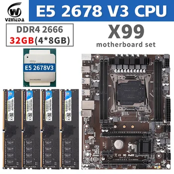 VEINEDA Originalni skup matične ploče ddr4 sa chipsetom x99 s procesorom Xeon E5 2678 V3 LGA2011-3 4 kom. X 8 GB = 32 GB 2666 Mhz DDR4 memorije