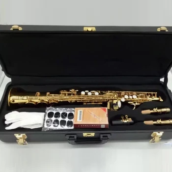 Visokokvalitetni profesionalni sopran-saksofon jazz alat dvodijelna cijev telo mjed pozlaćena profesionalni ton sopran saksofon