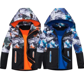 Vodootporne jakne za šetnje s runo podstava za dječake, Izmjenjivi Dječja kaput zip sa kapuljačom, Kontrast odjeća za bebe od 3 do 12 godina