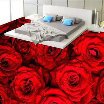 wellyu Prilagođene podovi 3d tapete samoljepljive romantične crvene ruže cvijet dnevni boravak 3D spavaća soba trgovački centar podne pločice papel de parede