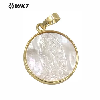 WT-JP042 WKT Topla rasprodaja! prodaja na veliko prirodno bijeli privjesak u obliku školjke okruglog oblika Djevice Marije u religioznom stilu privjesak za izradu ogrlice