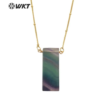 WT-N1396 Veleprodaja, modni trg ogrlica od флюоритового kamena, dvostruke petlje, žica, umotan zlatnim perlicama, lanac, nakit ogrlica