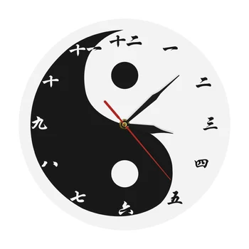 Yin Yang Moderan Zidni Sat S Kineskim Brojevima Feng Shui Zen Zid Umjetnost Crno Bijeli Taijiquan Simbol Ravnoteže, Duhovne Zidni Satovi