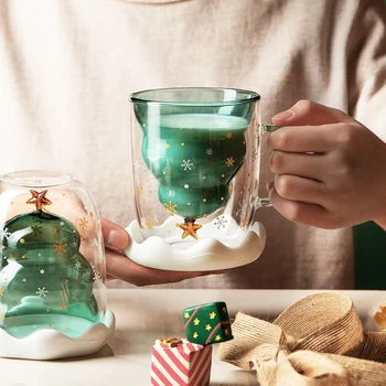YOMDID Kreativni Božićni Staklena šalica Za Kavu S Mlijekom, dupli sloj Slatka Staklena Šalica, Čaj, Sok, Čaše Za Vino, Čaša Za Piće, Božićni Poklon