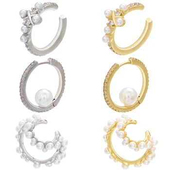 ZHUKOU kreativni CZ crystal 2020 zlatne boje naušnice-prsten za žene biserne naušnice/biserno uho pljuska Modni nakit VE304