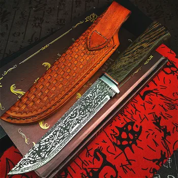 ZIMIR G10 + Дамасская čelik okrugla drvena ručka vanjski lovački nož visoke tvrdoće CNC izravno blade li darove noževi na veliko