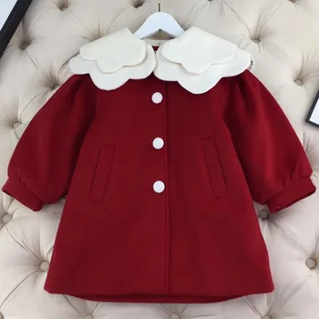 Zimsko božićni božićno crveno vune kaput za djevojčice, dječje slatka je kaput s igle, gusta topla однобортная odjeća