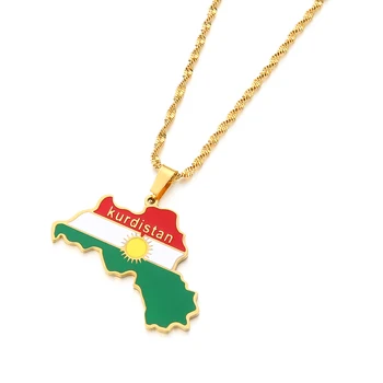 Zlatna Boja Emajl Kartice Kurdistana Zastava Privjesak Ogrlica Unisex Nakit Za Žene I Muškarce Fancy Pokloni