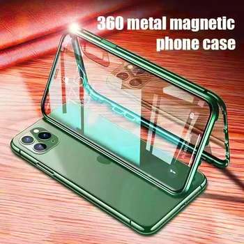 ZZMA Novi Metalni Magnetni Torbica za iPhone 13 12 11 Pro Max Mini X XS XR 7 8 Plus SE 2020 Obostrane Stakleni poklopac 360 °