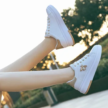 Ženska casual cipele, Novo 2019 godine, Ženske tenisice, Trendy Prozračna bijela ženske cipele na platformu od umjetne kože, meke cipele YYJ125