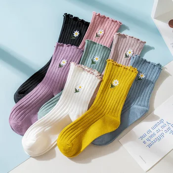 Ženske čarape Liitle s cvjetnim uzorkom, čarape za djevojčice, jednostavne čvrste čarape u korejskom stilu, ženske Duge čarape, Кавайные sretne i zabavne čarape