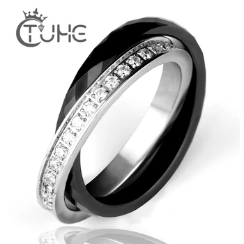 Ženski prsten od keramike Prsten od nehrđajućeg čelika Dvostruki Prsten sa dva Križevima Crystal CZ bijou ceramique anillo acero неокисляемый