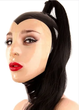 Клобук maske od lateksa žene seksi crne gume sa crnim kika dostupne Kose za maske Клобука lateksa stranke