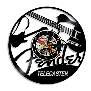 Телекастер Vinil Ploča Zidni Sat Gitara Rock-n-roll Glazbeni Instrument Moderne Crne Sat Privjesak Sat Gitarist Ljubavnik Poklon