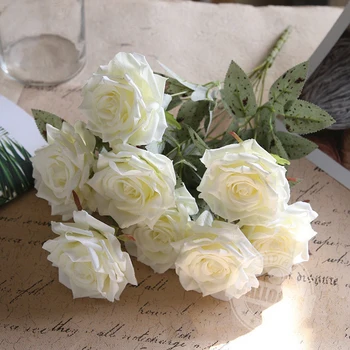 Ｎ Nove Umjetne Ruže Cvijeće Biljke Listovi Ružičaste Svile Lažni Biljke Ukras Kuće Bijela Jesenski Buket Ruže Cvijet Uredski Dekor